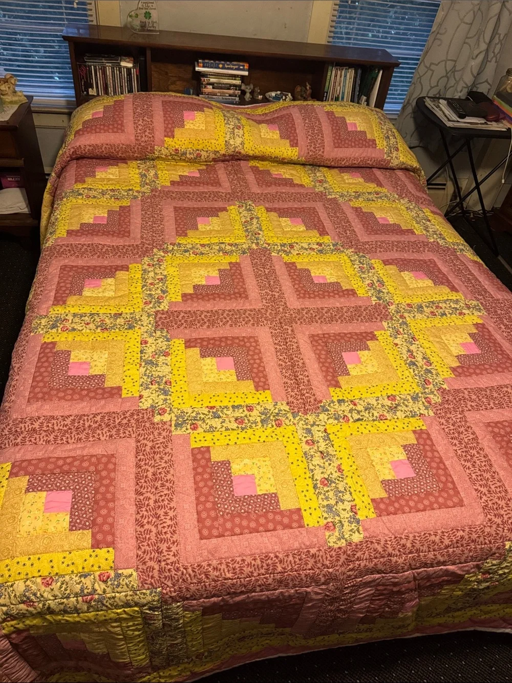 Handmade Pink and Yellow Patchwork Quilt - Home Bedding Queen Size